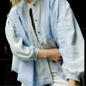 We The Free Women |Set Sail Denim Top Indigo Combo | Size Medium